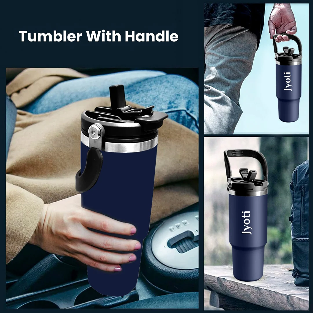 Nuevo Emporium Personalized Travel Sipper Tumbler (Navy) | Stainless Steel Insulated Bottle - Image 3