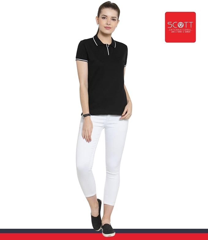 Scott International Women's Regular Fit 100% Pure Organic Cotton Polo T-Shirt | Womens Polo Collar Neck T-Shirt | Cotton Plain Polo Neck Half Sleeve T-Shirt | Tshirts for Women- Black - Image 6