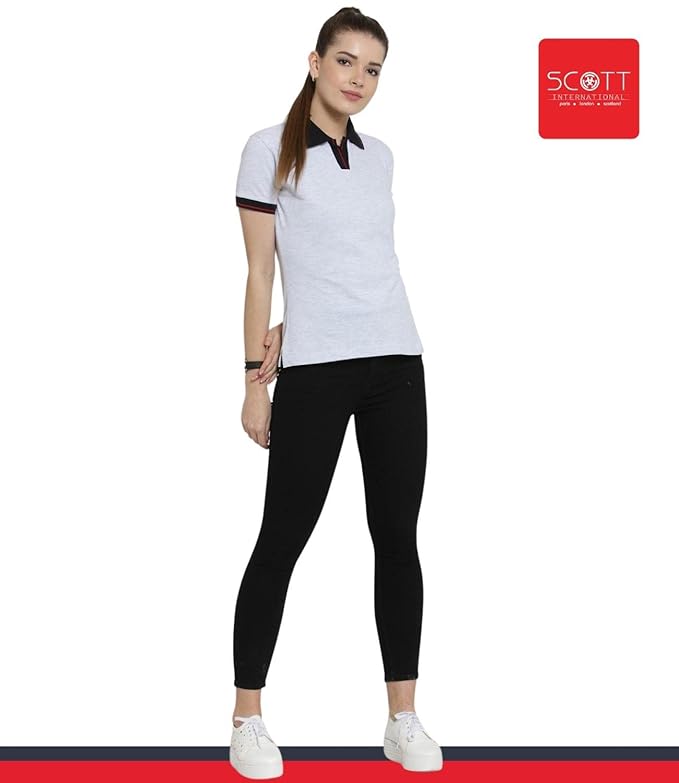 Scott International Women's Regular Fit 100% Pure Organic Cotton Polo T-Shirt | Womens Polo Collar Neck T-Shirt | Cotton Plain Polo Neck Half Sleeve T-Shirt | Tshirts for Women- White Milange - Image 5