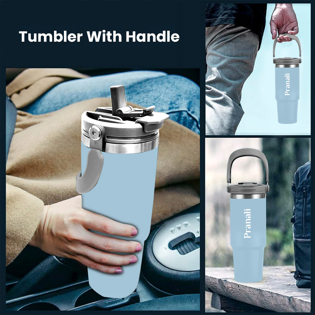 Nuevo Emporium Personalized Travel Sipper Tumbler (Blue) | Stainless Steel Insulated Bottle - Image 3