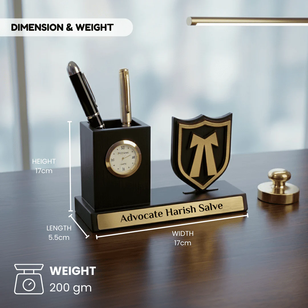 Nuevo Emporium Personalized Advocate Desk Organizer Gift | Wooden Organizer with Clock & Pen Holder - Image 6