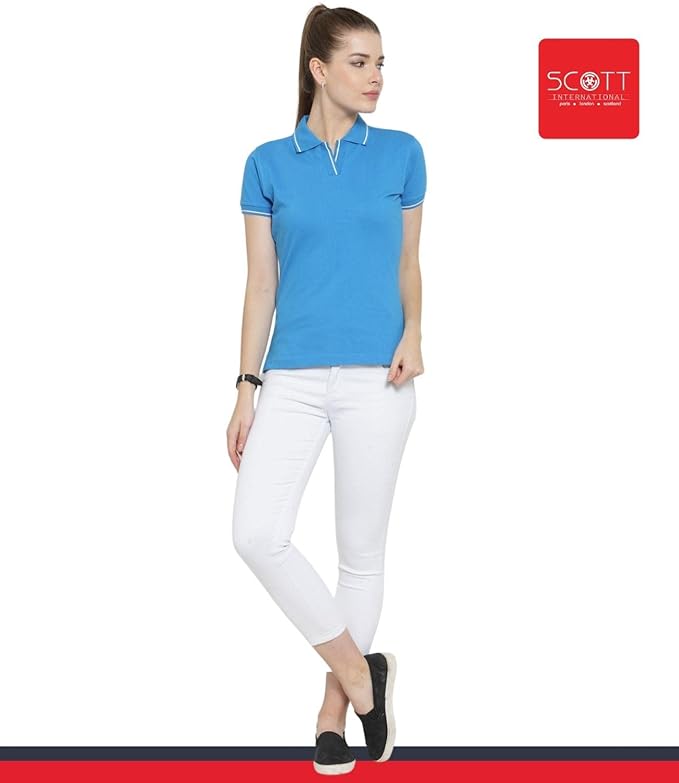 Scott International Women's Regular Fit 100% Pure Organic Cotton Polo T-Shirt | Womens Polo Collar Neck T-Shirt | Cotton Plain Polo Neck Half Sleeve T-Shirt | Tshirts for Women-Turquosie Blue - Image 5