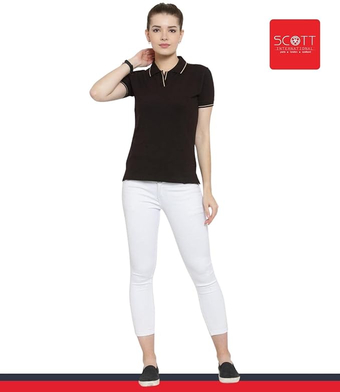 Scott International Women's Regular Fit 100% Pure Organic Cotton Polo T-Shirt | Womens Polo Collar Neck T-Shirt | Cotton Plain Polo Neck Half Sleeve T-Shirt | Tshirts for Women- Coffee Brown - Image 5