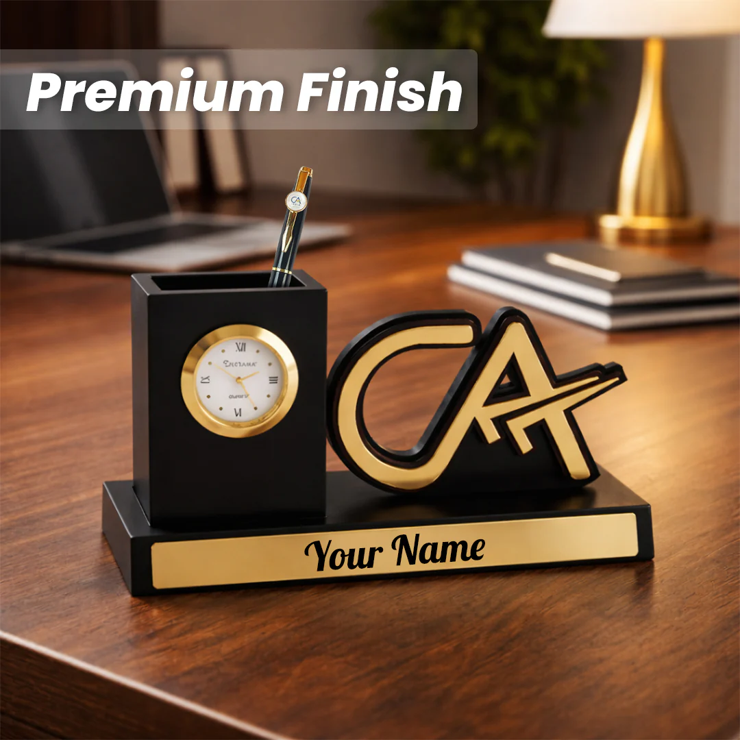 Nuevo Emporium Custom CA Desk Organizer Gift | Wooden Organizer with Clock & Pen Set - Image 6