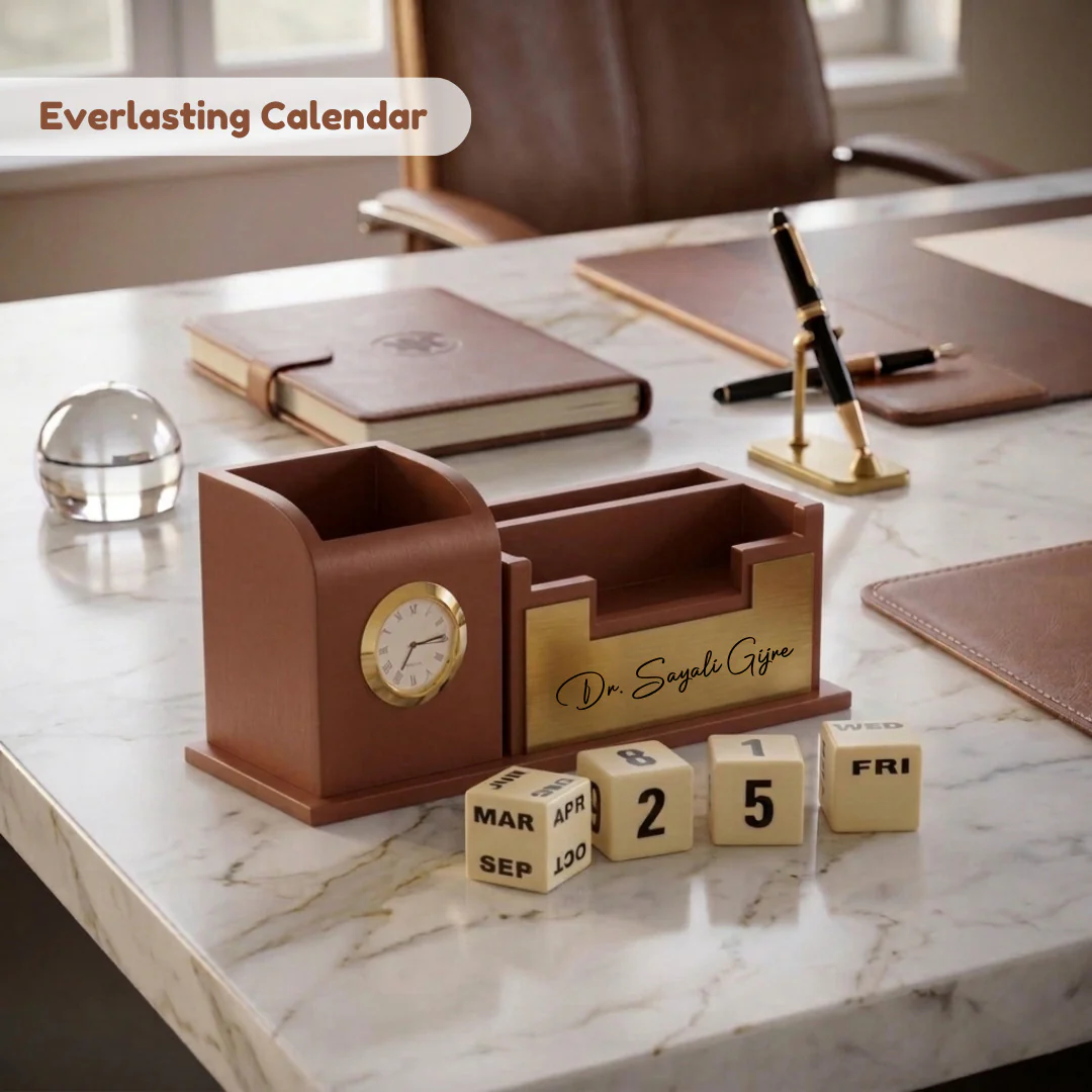 Nuevo Emporium Stylish Personalized Gift (Brown) | Wooden Desk Organizer with Premium Finish - Image 3