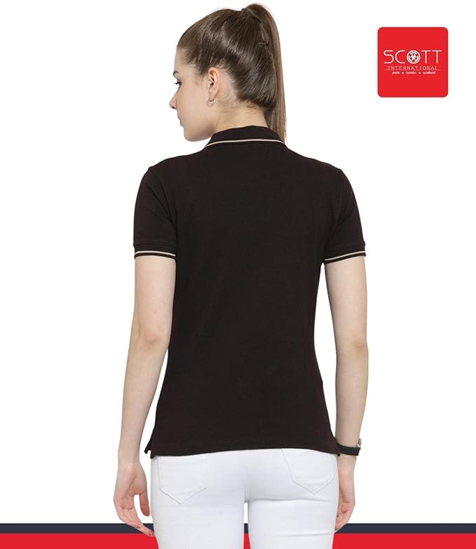 Scott International Women's Regular Fit 100% Pure Organic Cotton Polo T-Shirt | Womens Polo Collar Neck T-Shirt | Cotton Plain Polo Neck Half Sleeve T-Shirt | Tshirts for Women- Coffee Brown - Image 2