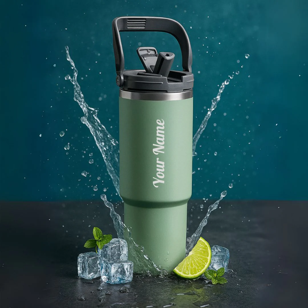 Nuevo Emporium Personalized Travel Sipper Tumbler (Green) | Stainless Steel Insulated Bottle - Image 1
