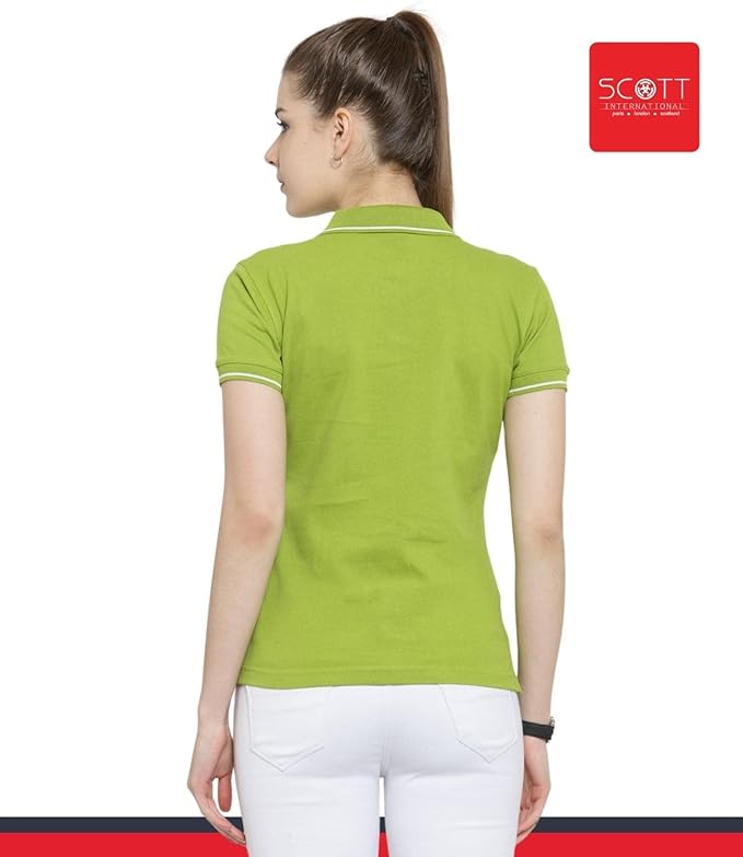 Scott International Women's Regular Fit 100% Pure Organic Cotton Polo T-Shirt | Womens Polo Collar Neck T-Shirt | Cotton Plain Polo Neck Half Sleeve T-Shirt | Tshirts for Women- Apple Green - Image 5