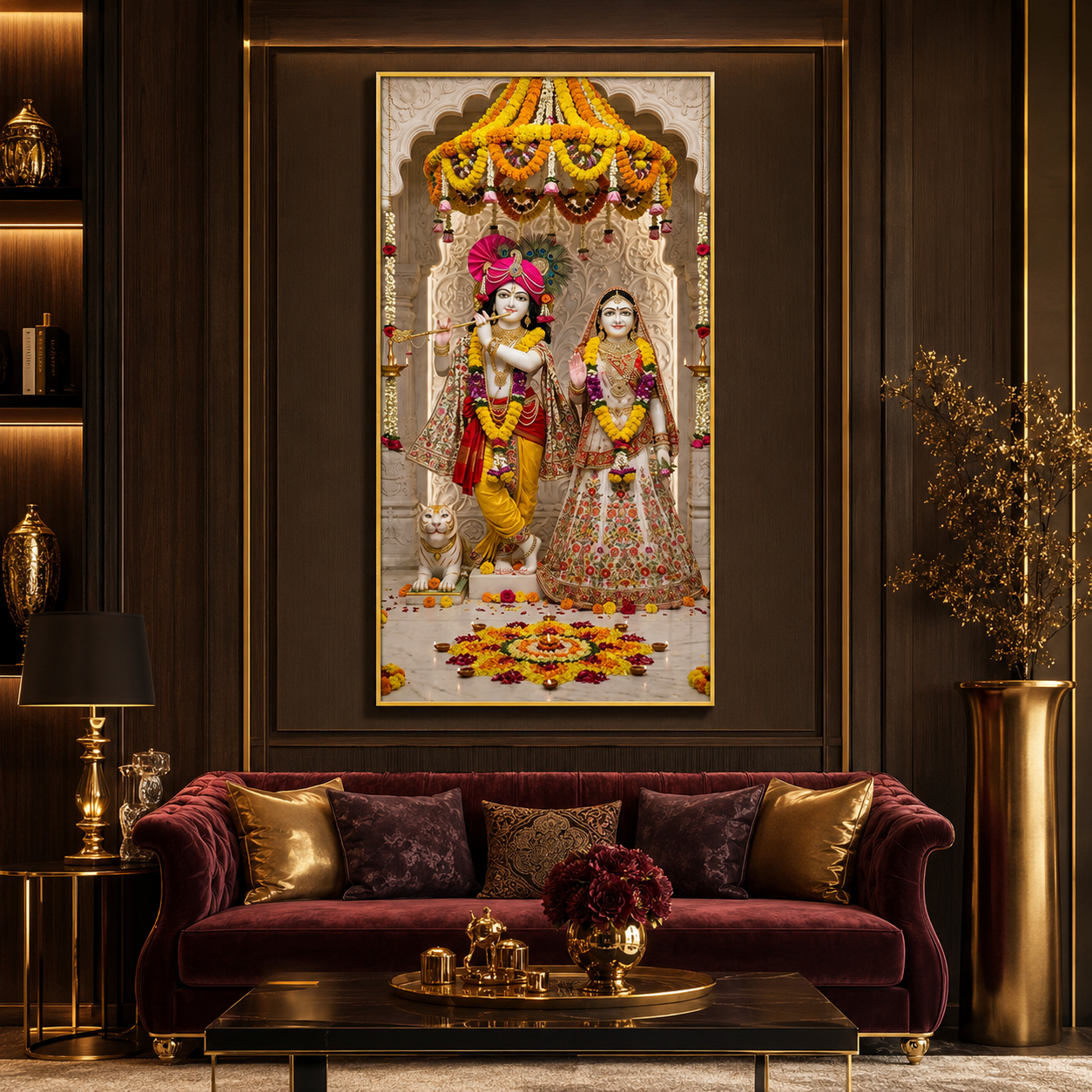 Divine Radha Krishna Temple Blessings Glass Finish Vertical Wall Art  Premium - Image 4
