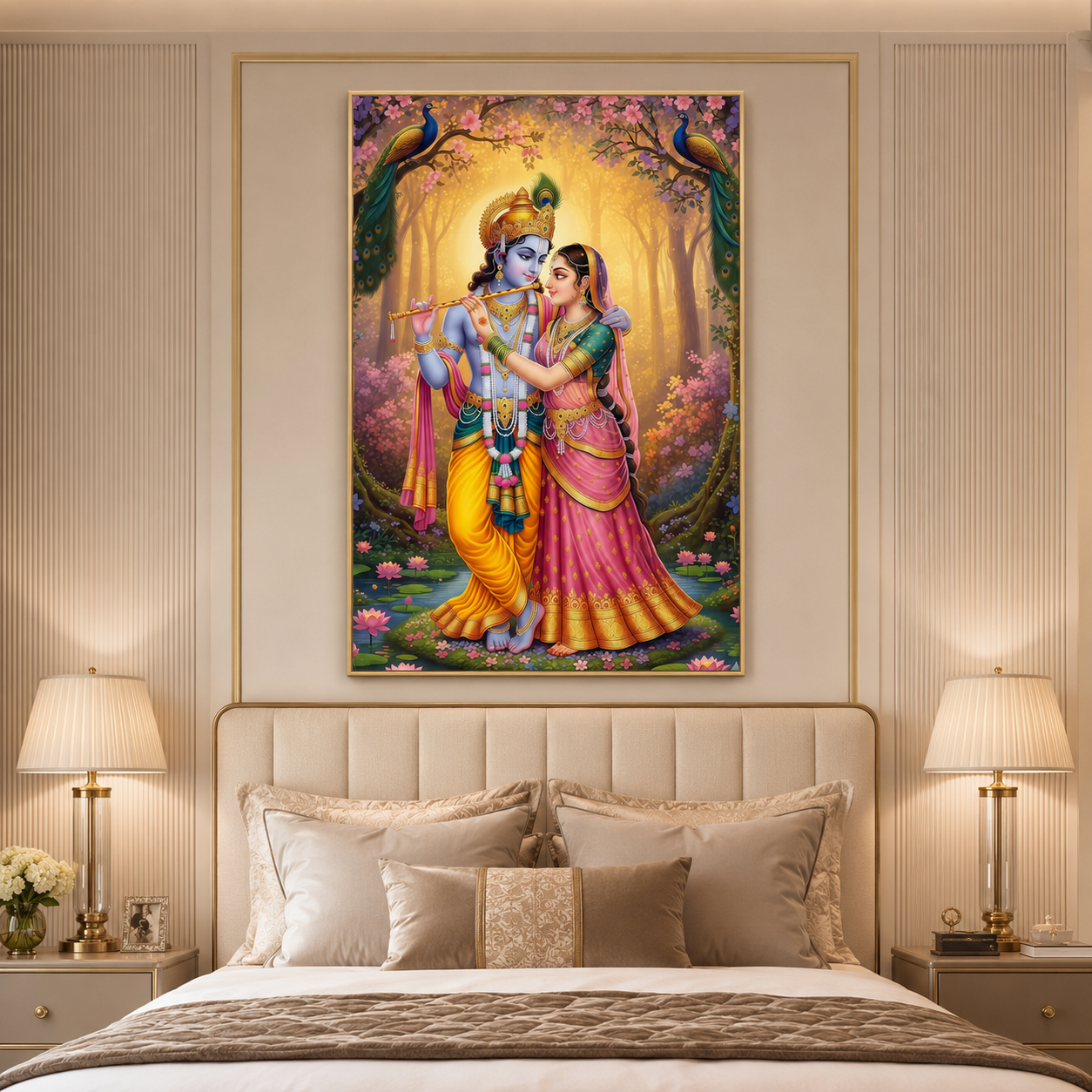 Krishna and Radha Love in Serenity Glass Finish Vertical Wall Art  Classic - Image 3