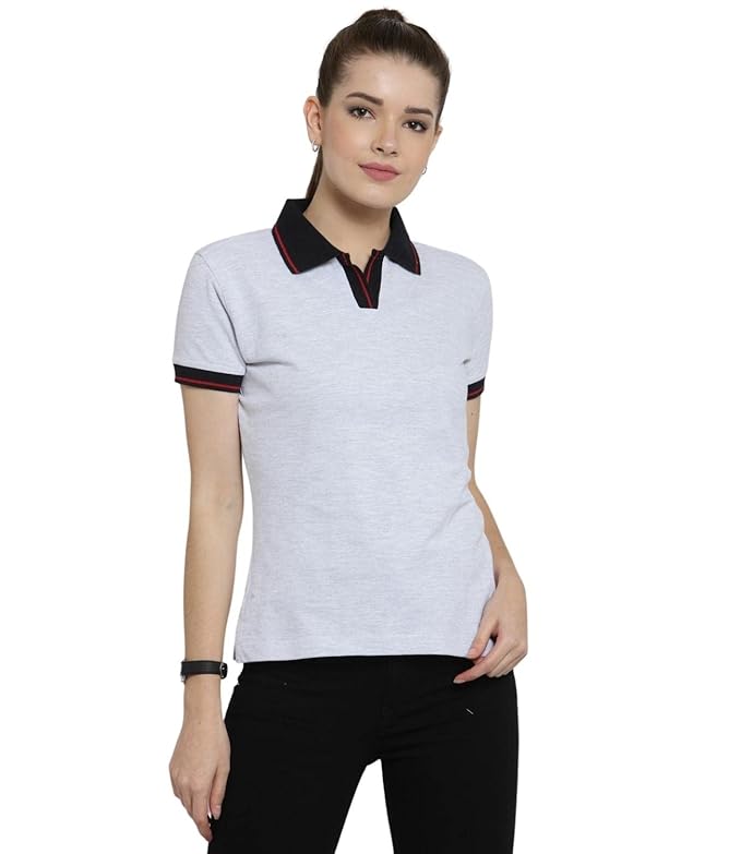Scott International Women's Regular Fit 100% Pure Organic Cotton Polo T-Shirt | Womens Polo Collar Neck T-Shirt | Cotton Plain Polo Neck Half Sleeve T-Shirt | Tshirts for Women- White Milange - Image 1