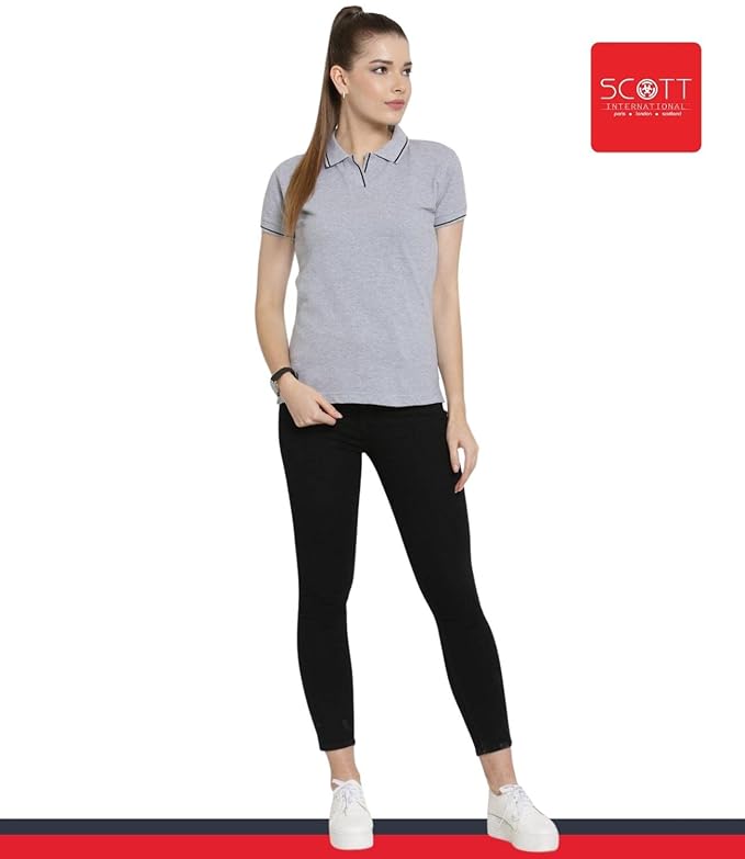 Scott International Women's Regular Fit 100% Pure Organic Cotton Polo T-Shirt | Womens Polo Collar Neck T-Shirt | Cotton Plain Polo Neck Half Sleeve T-Shirt | Tshirts for Women- Grey Milange - Image 5