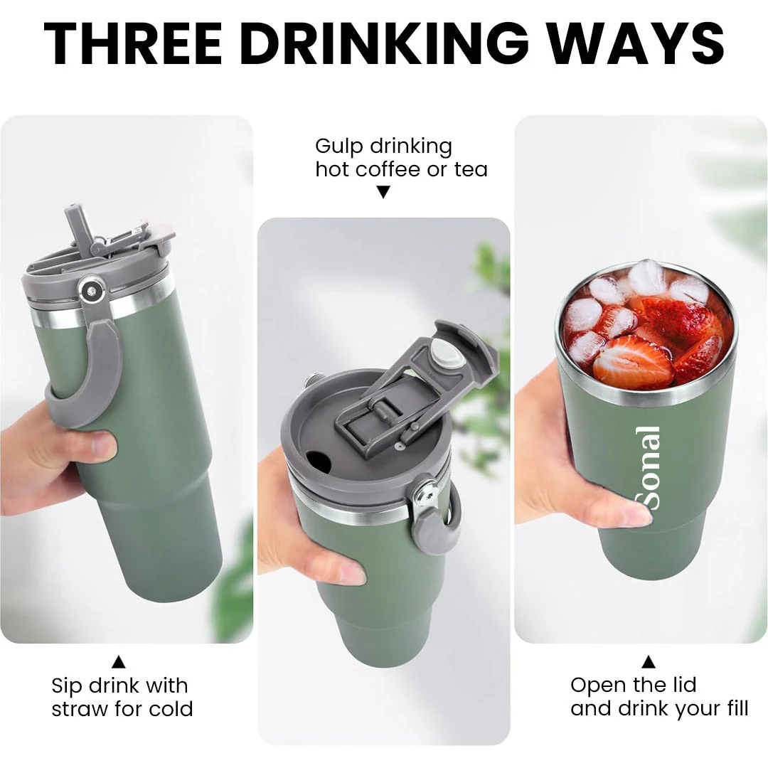 Nuevo Emporium Personalized Travel Sipper Tumbler (Green) | Stainless Steel Insulated Bottle - Image 4