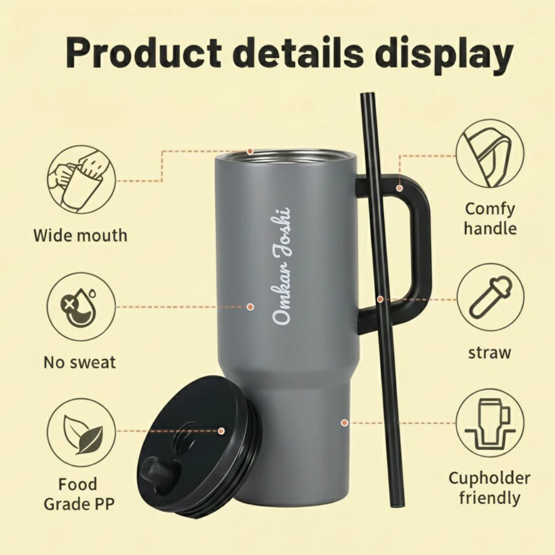 Nuevo Emporium Personalized Gift Set (Grey) | 710ml Stainless Steel Handle Tumbler with Silk Chocolate Combo - Image 3