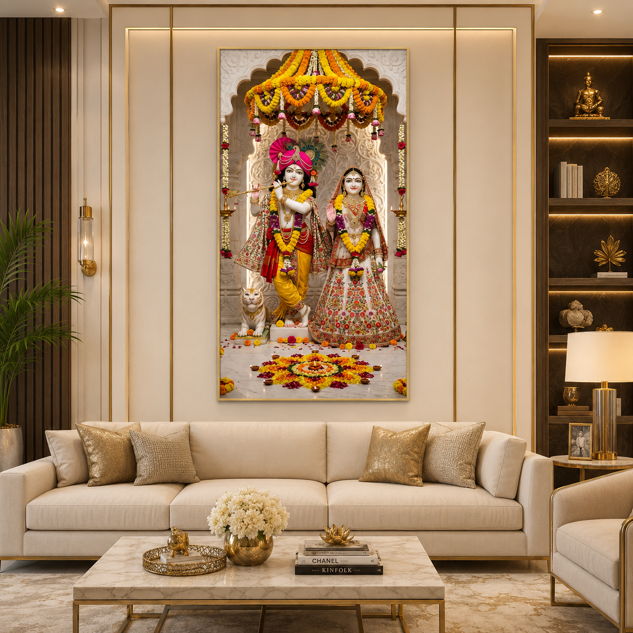 Divine Radha Krishna Temple Blessings Glass Finish Vertical Wall Art  Premium - Image 6