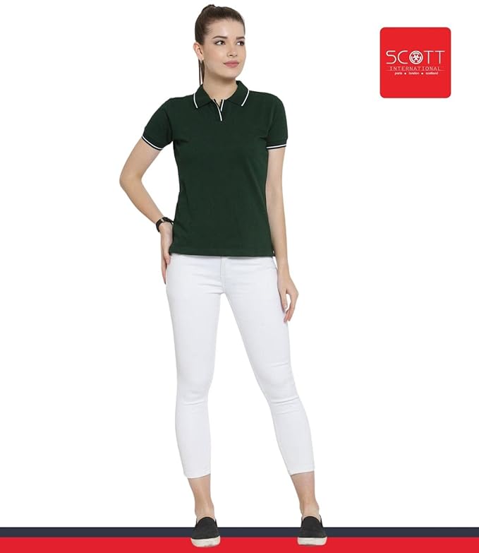 Scott International Women's Regular Fit 100% Pure Organic Cotton Polo T-Shirt | Womens Polo Collar Neck T-Shirt | Cotton Plain Polo Neck Half Sleeve T-Shirt | Tshirts for Women- Bottle Green - Image 5