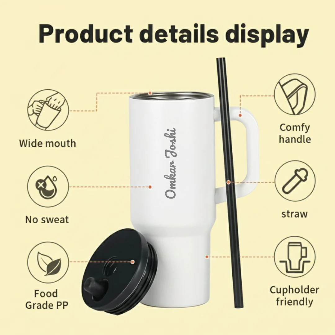Nuevo Emporium Personalized Gift Set (White) | 710ml Stainless Steel Handle Tumbler with Silk Chocolate Combo - Image 5