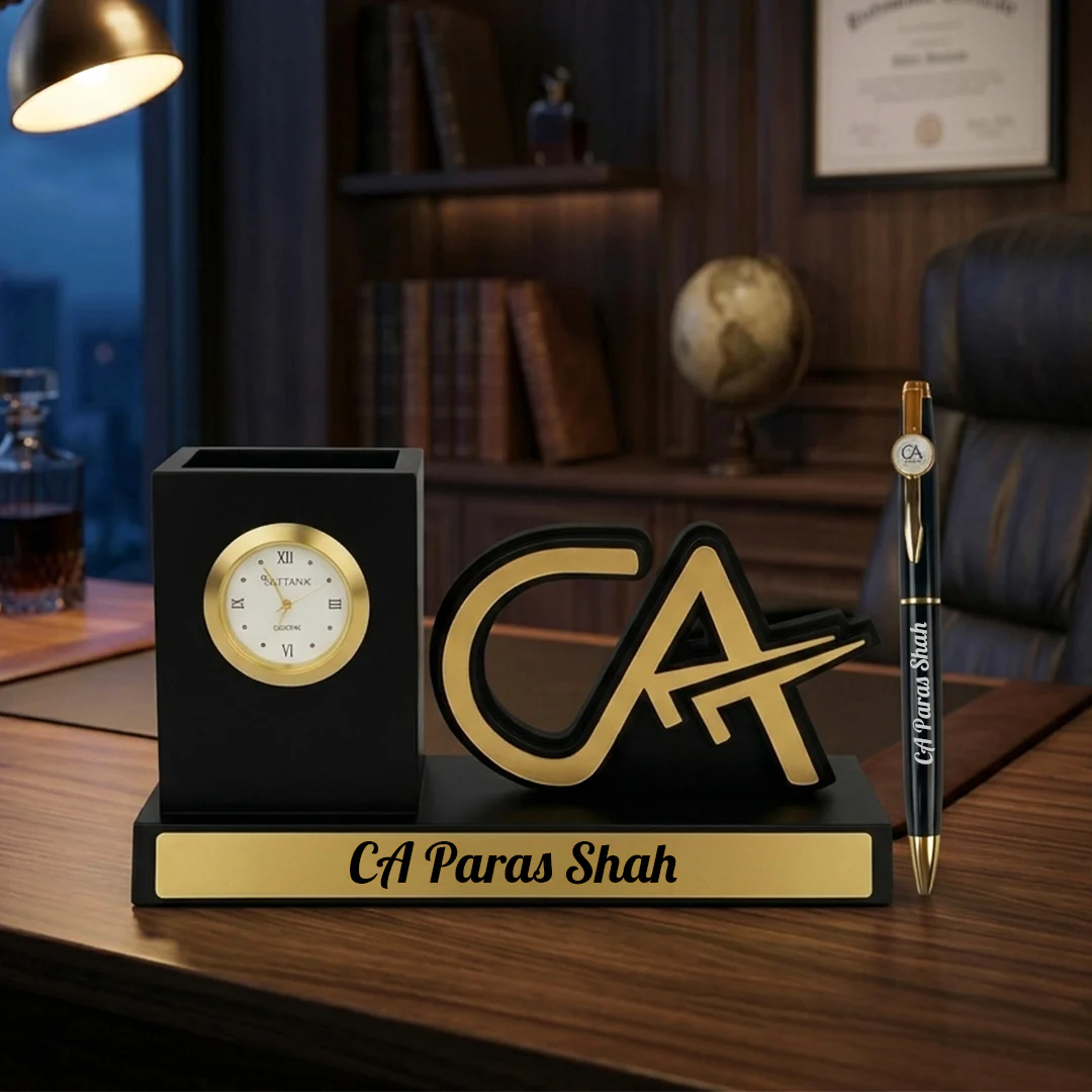Nuevo Emporium Custom CA Desk Organizer Gift | Wooden Organizer with Clock & Pen Set - Image 9