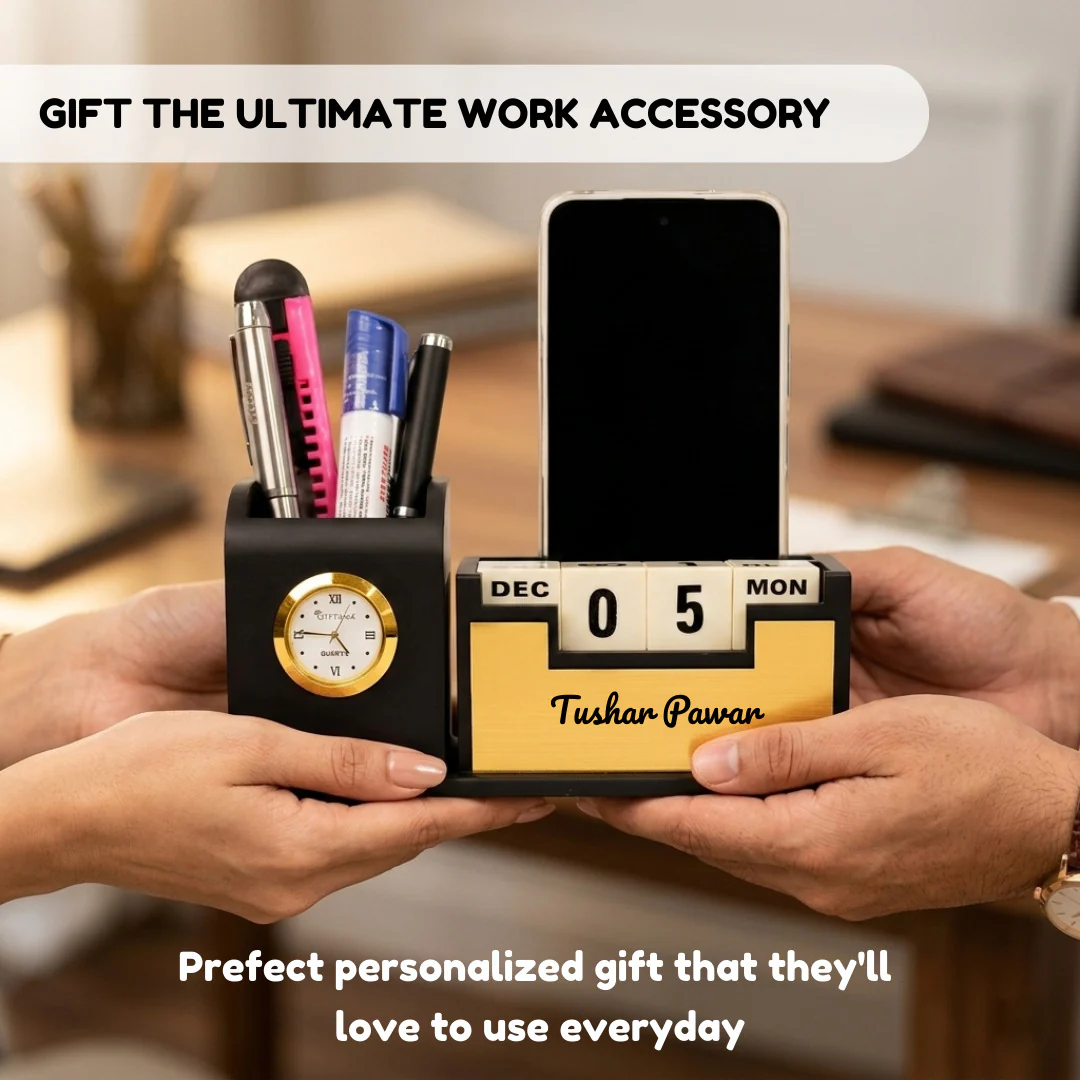 Nuevo Emporium Stylish Personalized Gift (Black) | Wooden Desk Organizer with Premium Finish - Image 2