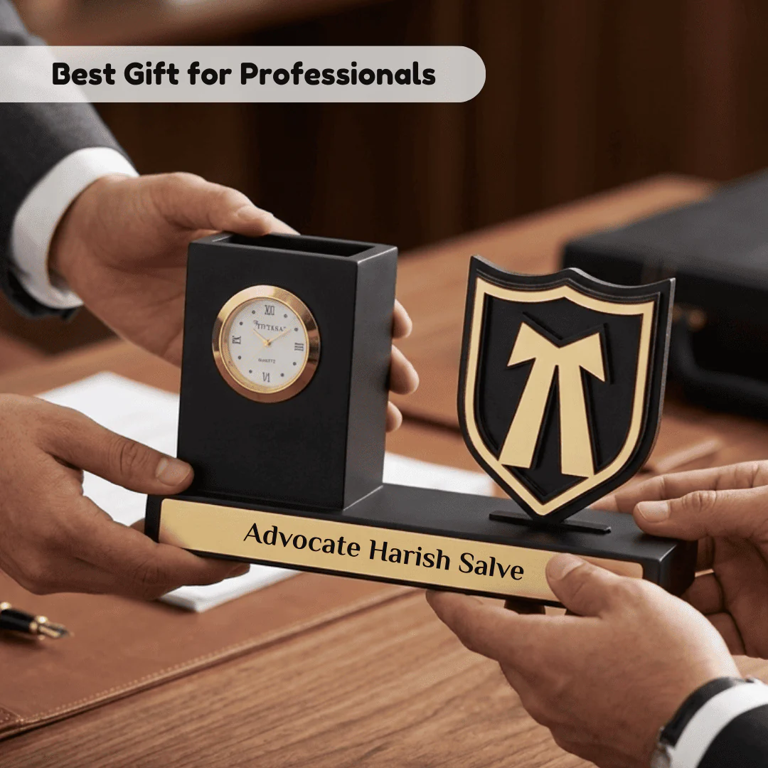 Nuevo Emporium Custom CA Desk Organizer Gift | Wooden Organizer with Clock & Pen Set - Image 3