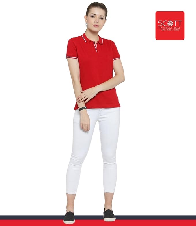 Scott International Women's Regular Fit 100% Pure Organic Cotton Polo T-Shirt | Womens Polo Collar Neck T-Shirt | Cotton Plain Polo Neck Half Sleeve T-Shirt | Tshirts for Women- Red - Image 5