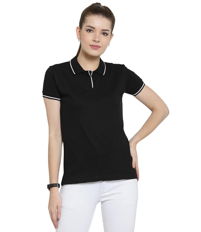 Scott International Women's Regular Fit 100% Pure Organic Cotton Polo T-Shirt | Womens Polo Collar Neck T-Shirt | Cotton Plain Polo Neck Half Sleeve T-Shirt | Tshirts for Women- Black - Image 1