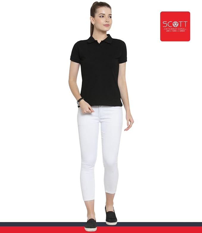 Scott International Women's Regular Fit 100% Pure Organic Cotton Polo T-Shirt | Womens Polo Collar Neck T-Shirt | Cotton Plain Polo Neck Half Sleeve T-Shirt | Tshirts for Women Black - Image 6