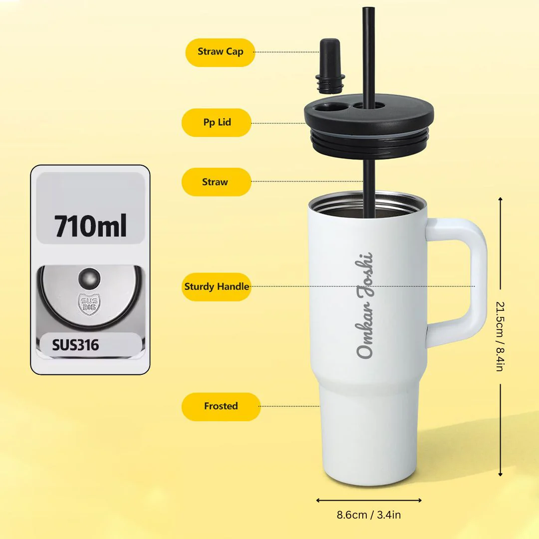 Nuevo Emporium Personalized Gift Set (White) | 710ml Stainless Steel Handle Tumbler with Silk Chocolate Combo - Image 2