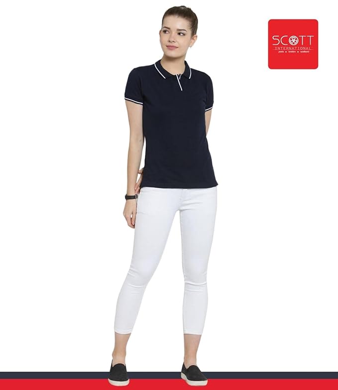 Scott International Women's Regular Fit 100% Pure Organic Cotton Polo T-Shirt | Womens Polo Collar Neck T-Shirt | Cotton Plain Polo Neck Half Sleeve T-Shirt | Tshirts for Women- Navy Blue - Image 5