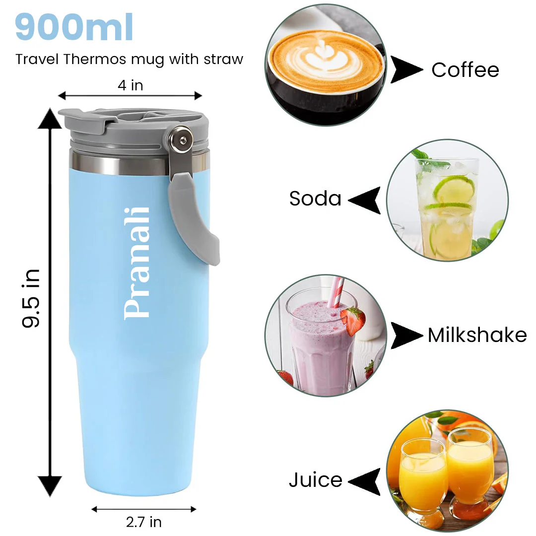 Nuevo Emporium Personalized Travel Sipper Tumbler (Blue) | Stainless Steel Insulated Bottle - Image 4