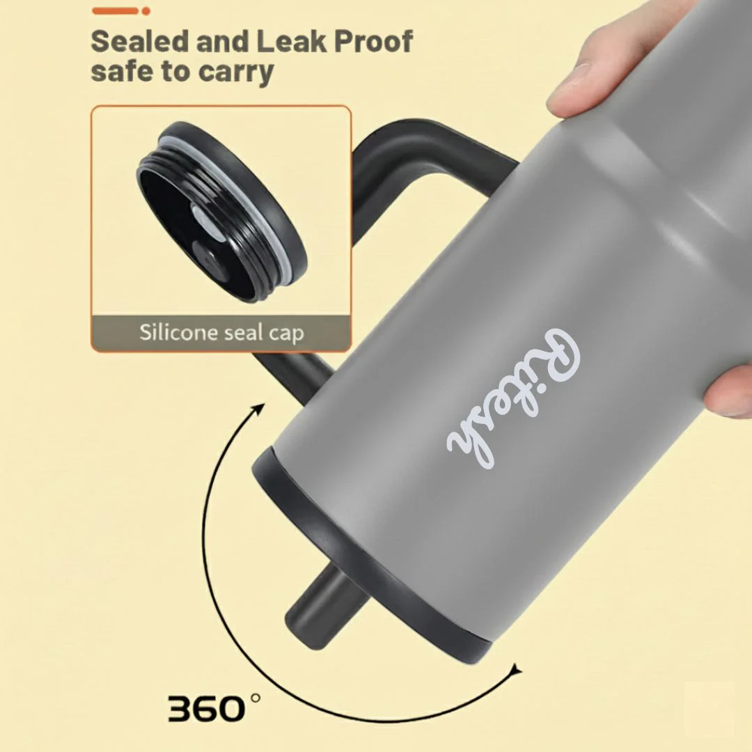Nuevo Emporium Personalized Gift Set (Grey) | 710ml Stainless Steel Handle Tumbler with Silk Chocolate Combo - Image 2