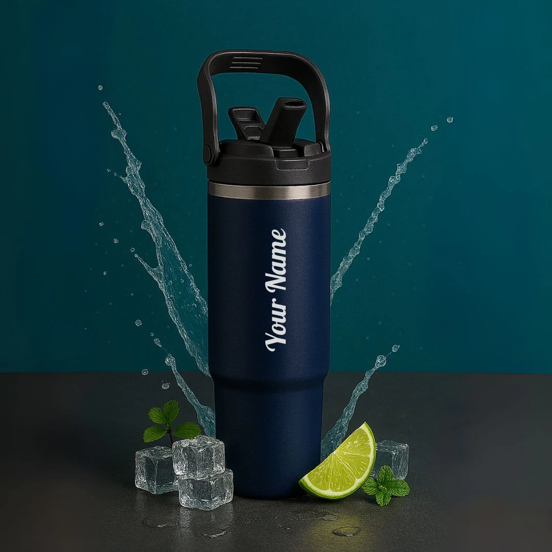 Nuevo Emporium Personalized Travel Sipper Tumbler (Navy) | Stainless Steel Insulated Bottle - Image 1