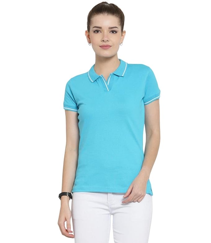 Scott International Women's Regular Fit 100% Pure Organic Cotton Polo T-Shirt | Womens Polo Collar Neck T-Shirt | Cotton Plain Polo Neck Half Sleeve T-Shirt | Tshirts for Women- Electric Blue - Image 1