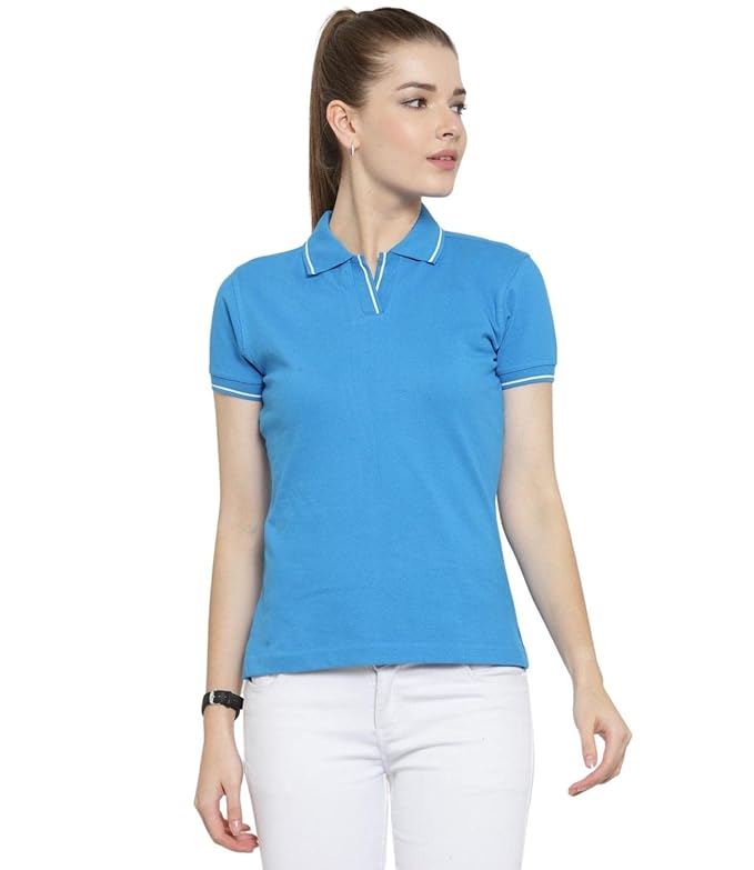 Scott International Women's Regular Fit 100% Pure Organic Cotton Polo T-Shirt | Womens Polo Collar Neck T-Shirt | Cotton Plain Polo Neck Half Sleeve T-Shirt | Tshirts for Women-Turquosie Blue - Image 1