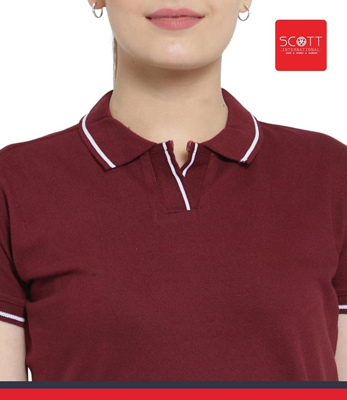 Scott International Women's Regular Fit 100% Pure Organic Cotton Polo T-Shirt | Womens Polo Collar Neck T-Shirt | Cotton Plain Polo Neck Half Sleeve T-Shirt | Tshirts for Women- Maroon - Image 6