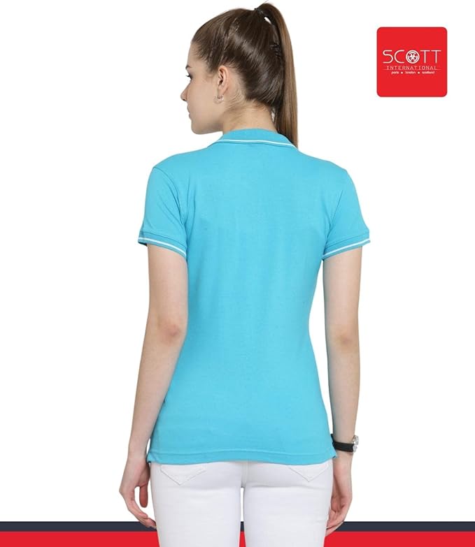 Scott International Women's Regular Fit 100% Pure Organic Cotton Polo T-Shirt | Womens Polo Collar Neck T-Shirt | Cotton Plain Polo Neck Half Sleeve T-Shirt | Tshirts for Women- Electric Blue - Image 2