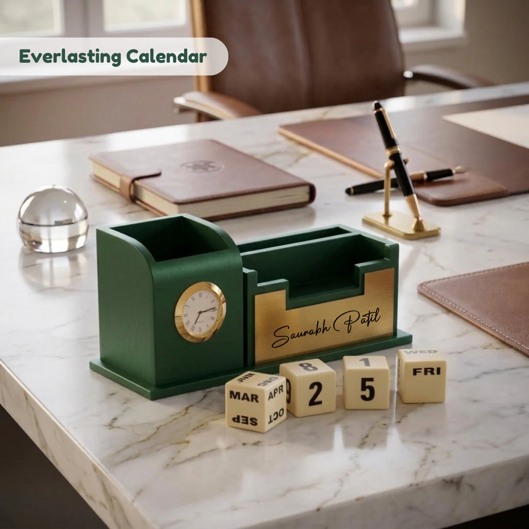 Nuevo Emporium Stylish Personalized Gift (Green) | Wooden Desk Organizer with Premium Finish - Image 7