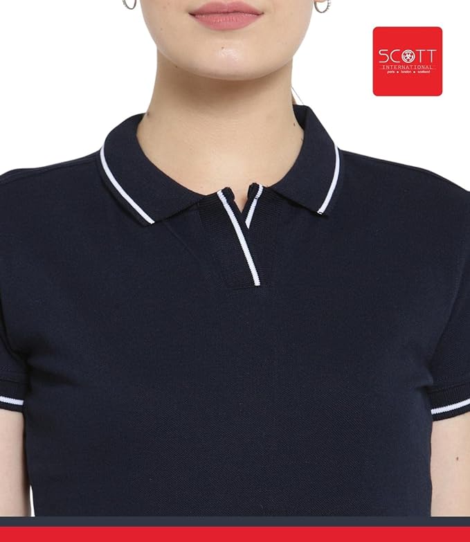 Scott International Women's Regular Fit 100% Pure Organic Cotton Polo T-Shirt | Womens Polo Collar Neck T-Shirt | Cotton Plain Polo Neck Half Sleeve T-Shirt | Tshirts for Women- Navy Blue - Image 6