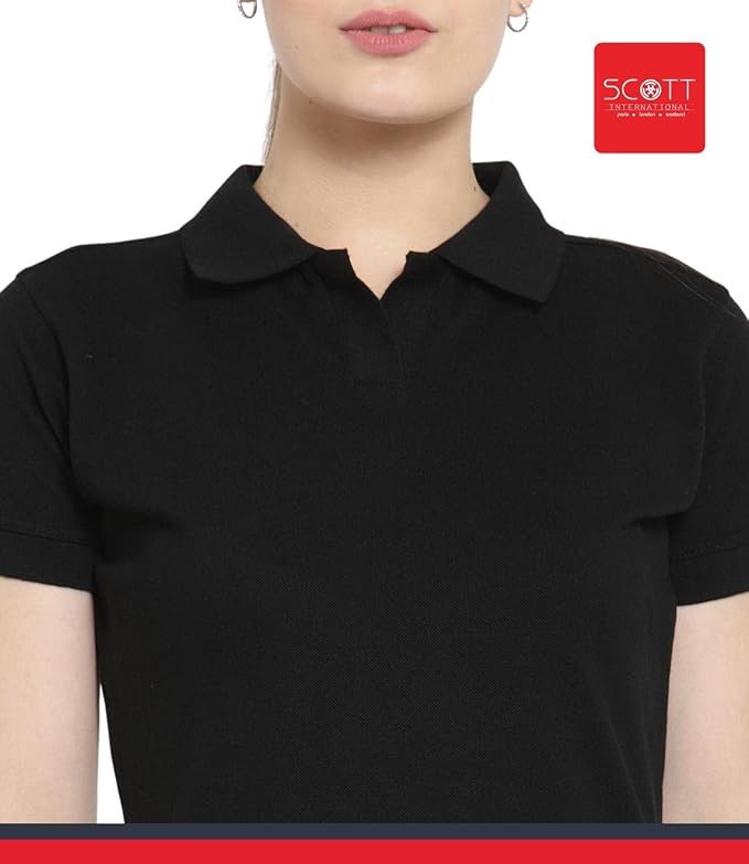 Scott International Women's Regular Fit 100% Pure Organic Cotton Polo T-Shirt | Womens Polo Collar Neck T-Shirt | Cotton Plain Polo Neck Half Sleeve T-Shirt | Tshirts for Women Black - Image 7