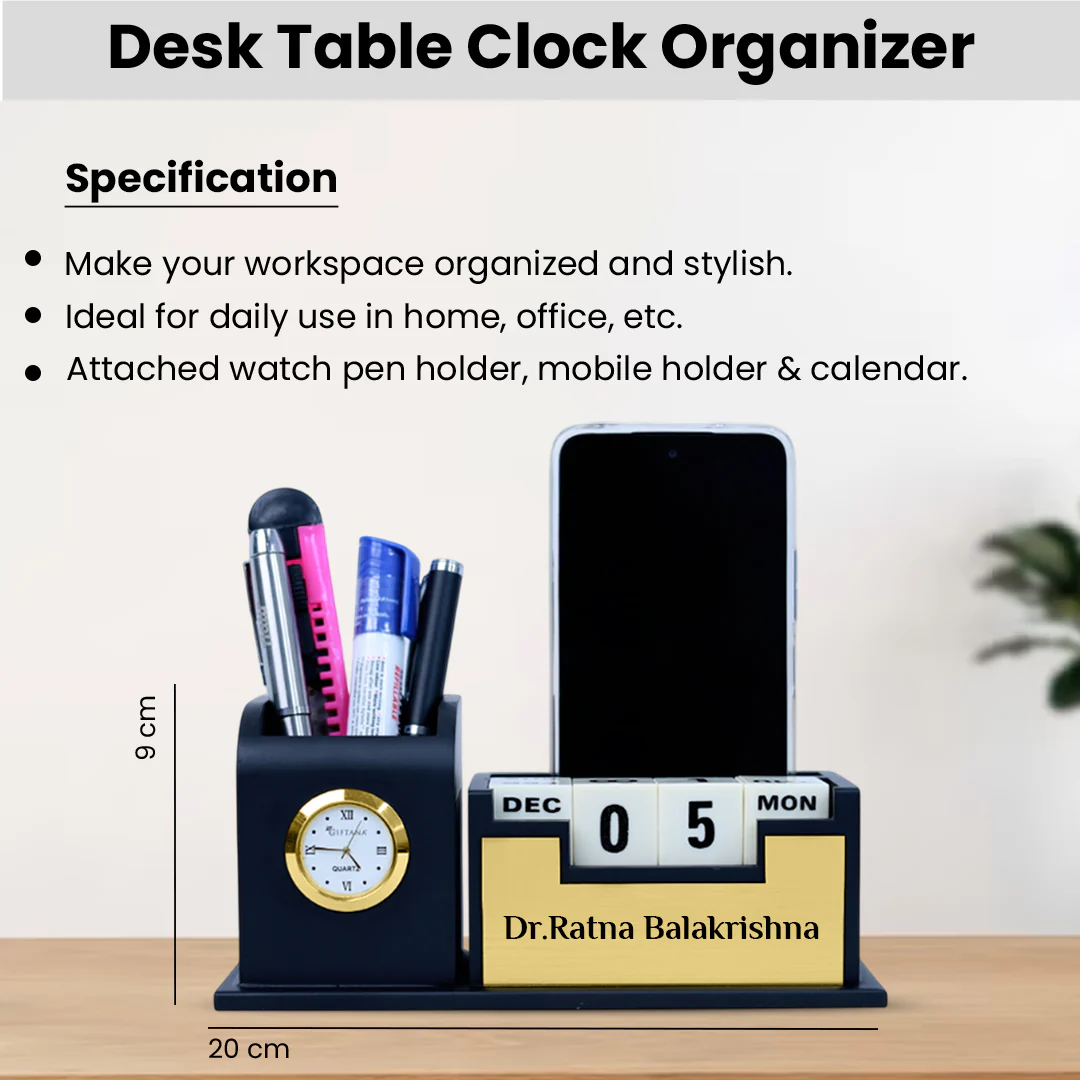 Nuevo Emporium Engraved Desk Clock & Pen Set (Black) | Personalized Premium Corporate Gift - Image 4