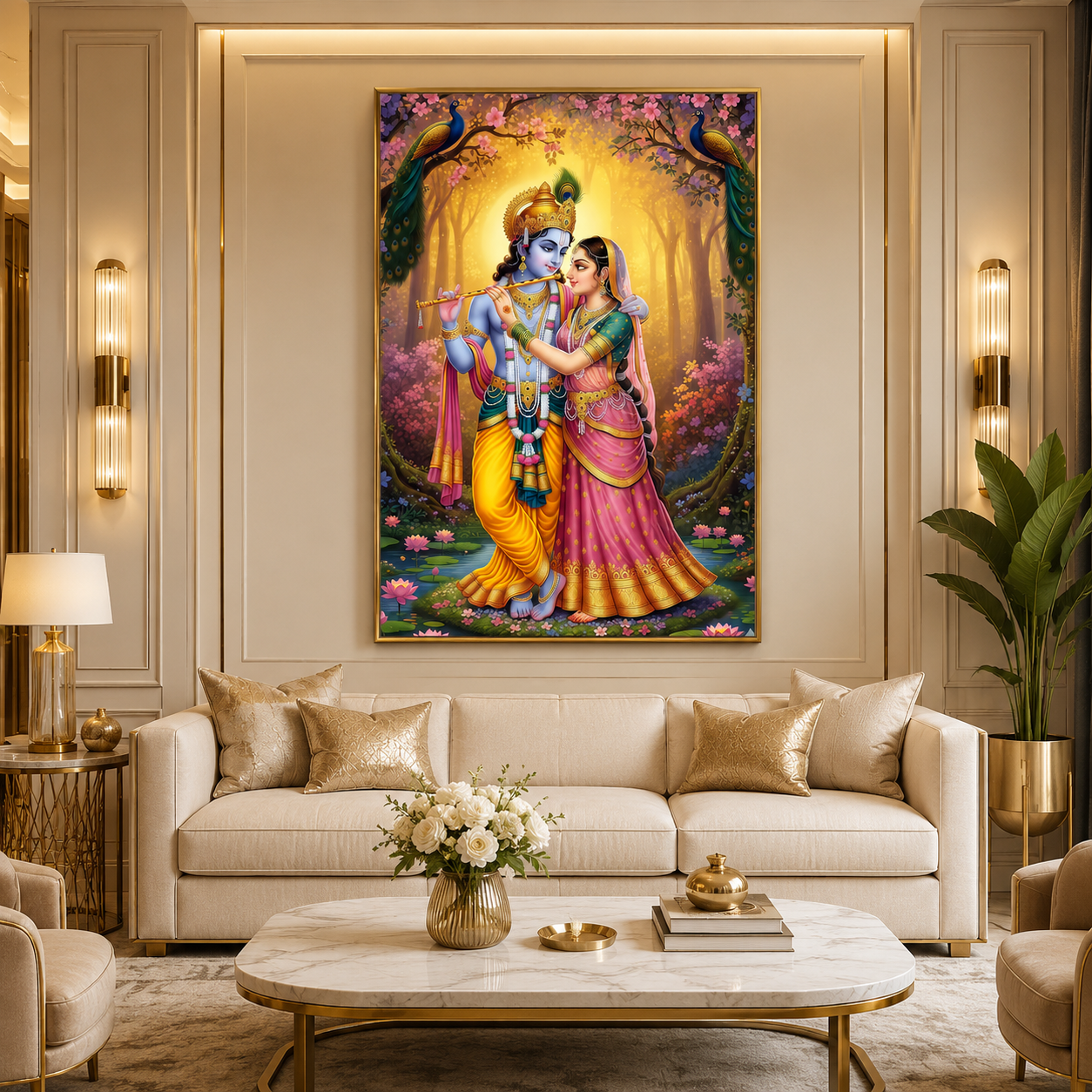 Krishna and Radha Love in Serenity Glass Finish Vertical Wall Art  Premium - Image 5