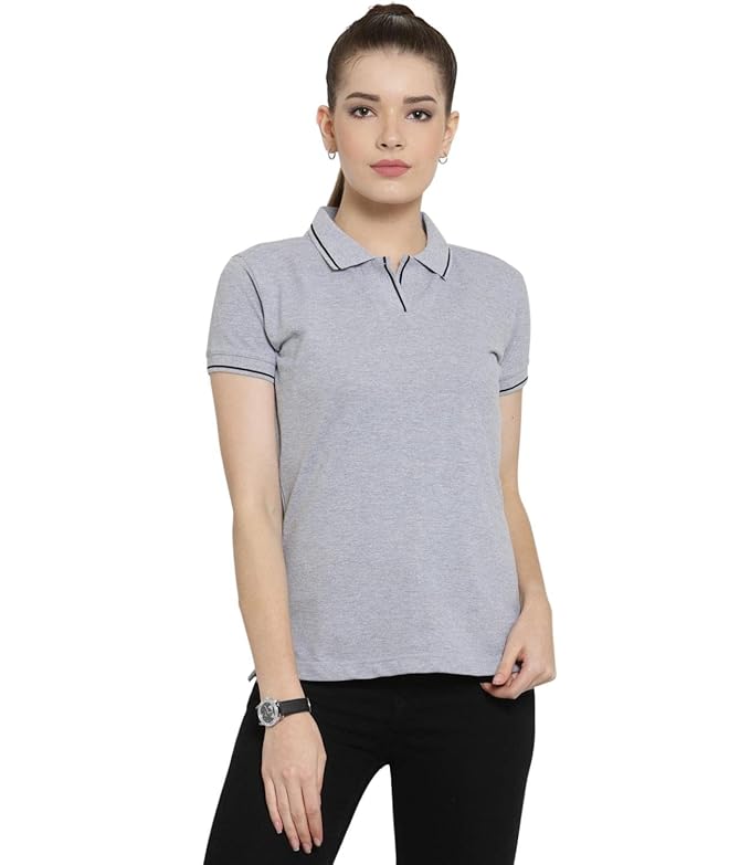Scott International Women's Regular Fit 100% Pure Organic Cotton Polo T-Shirt | Womens Polo Collar Neck T-Shirt | Cotton Plain Polo Neck Half Sleeve T-Shirt | Tshirts for Women- Grey Milange - Image 1