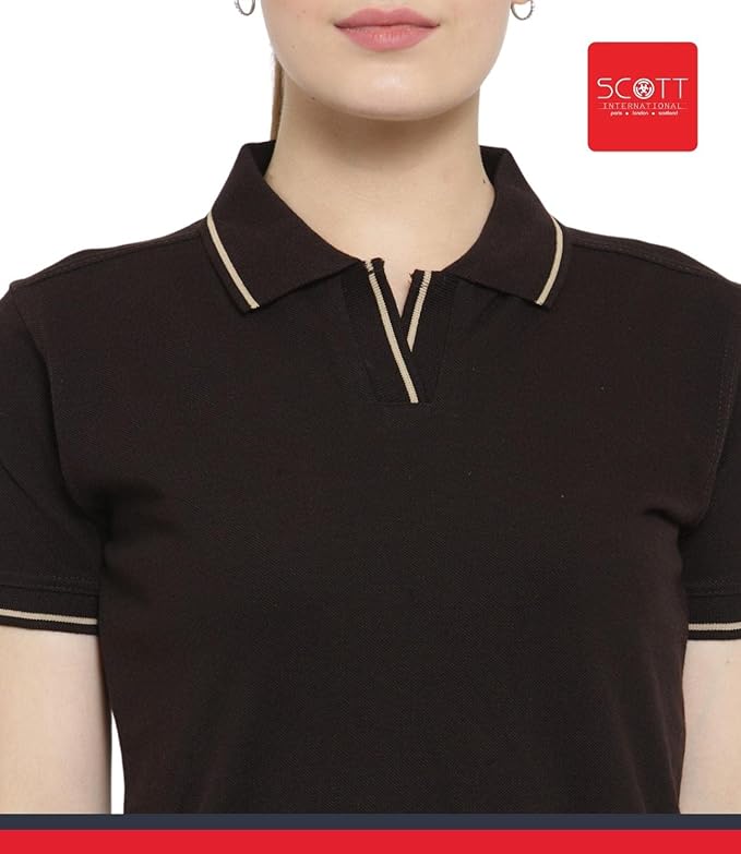 Scott International Women's Regular Fit 100% Pure Organic Cotton Polo T-Shirt | Womens Polo Collar Neck T-Shirt | Cotton Plain Polo Neck Half Sleeve T-Shirt | Tshirts for Women- Coffee Brown - Image 6