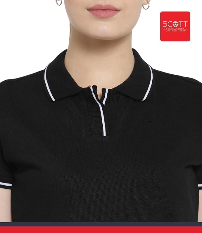 Scott International Women's Regular Fit 100% Pure Organic Cotton Polo T-Shirt | Womens Polo Collar Neck T-Shirt | Cotton Plain Polo Neck Half Sleeve T-Shirt | Tshirts for Women- Black - Image 7