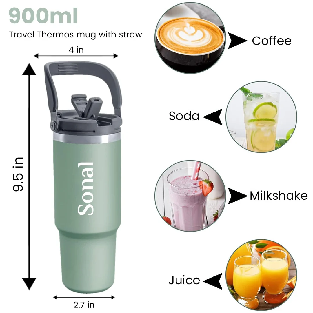 Nuevo Emporium Personalized Travel Sipper Tumbler (Green) | Stainless Steel Insulated Bottle - Image 3