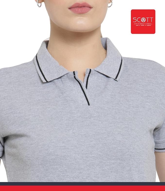Scott International Women's Regular Fit 100% Pure Organic Cotton Polo T-Shirt | Womens Polo Collar Neck T-Shirt | Cotton Plain Polo Neck Half Sleeve T-Shirt | Tshirts for Women- Grey Milange - Image 6