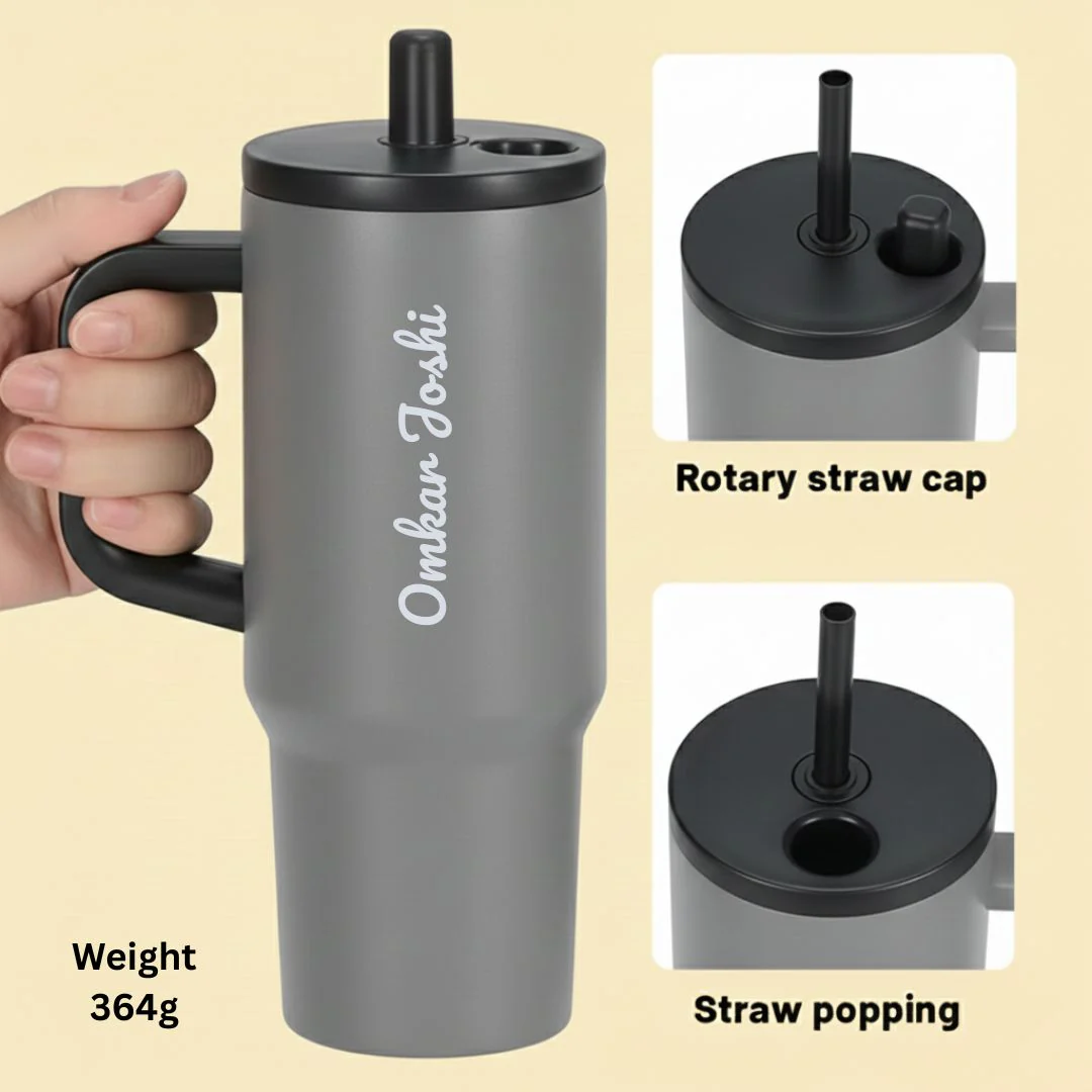 Nuevo Emporium Personalized Gift Set (Grey) | 710ml Stainless Steel Handle Tumbler with Silk Chocolate Combo - Image 4