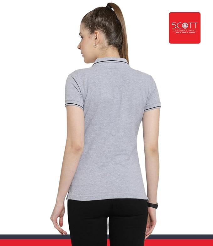Scott International Women's Regular Fit 100% Pure Organic Cotton Polo T-Shirt | Womens Polo Collar Neck T-Shirt | Cotton Plain Polo Neck Half Sleeve T-Shirt | Tshirts for Women- Grey Milange - Image 2