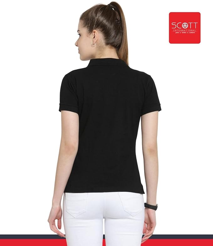Scott International Women's Regular Fit 100% Pure Organic Cotton Polo T-Shirt | Womens Polo Collar Neck T-Shirt | Cotton Plain Polo Neck Half Sleeve T-Shirt | Tshirts for Women Black - Image 2