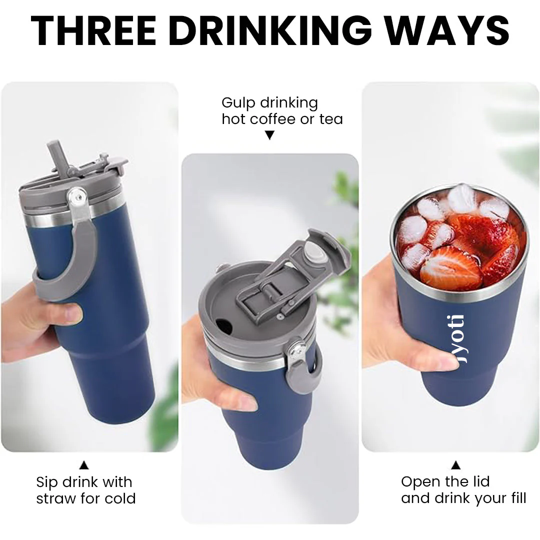 Nuevo Emporium Personalized Travel Sipper Tumbler (Navy) | Stainless Steel Insulated Bottle - Image 5